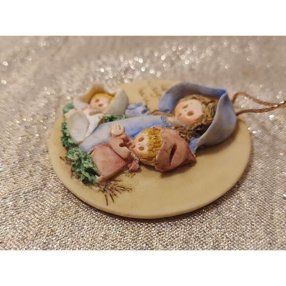Vintage La Berge Mary, Baby Jesus Nativity Christmas Ornament 1988 Clay Handmade - Picture 6 of 8